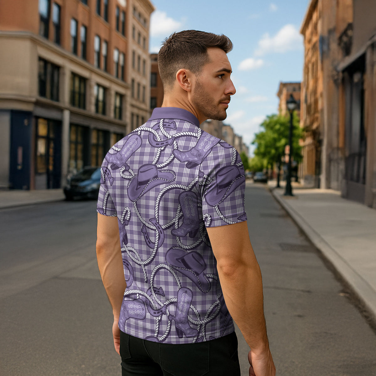 Purple Hawaii Palaka Cowboy Zipper Polo Shirt Hawaiian Paniolo Festival Spirit