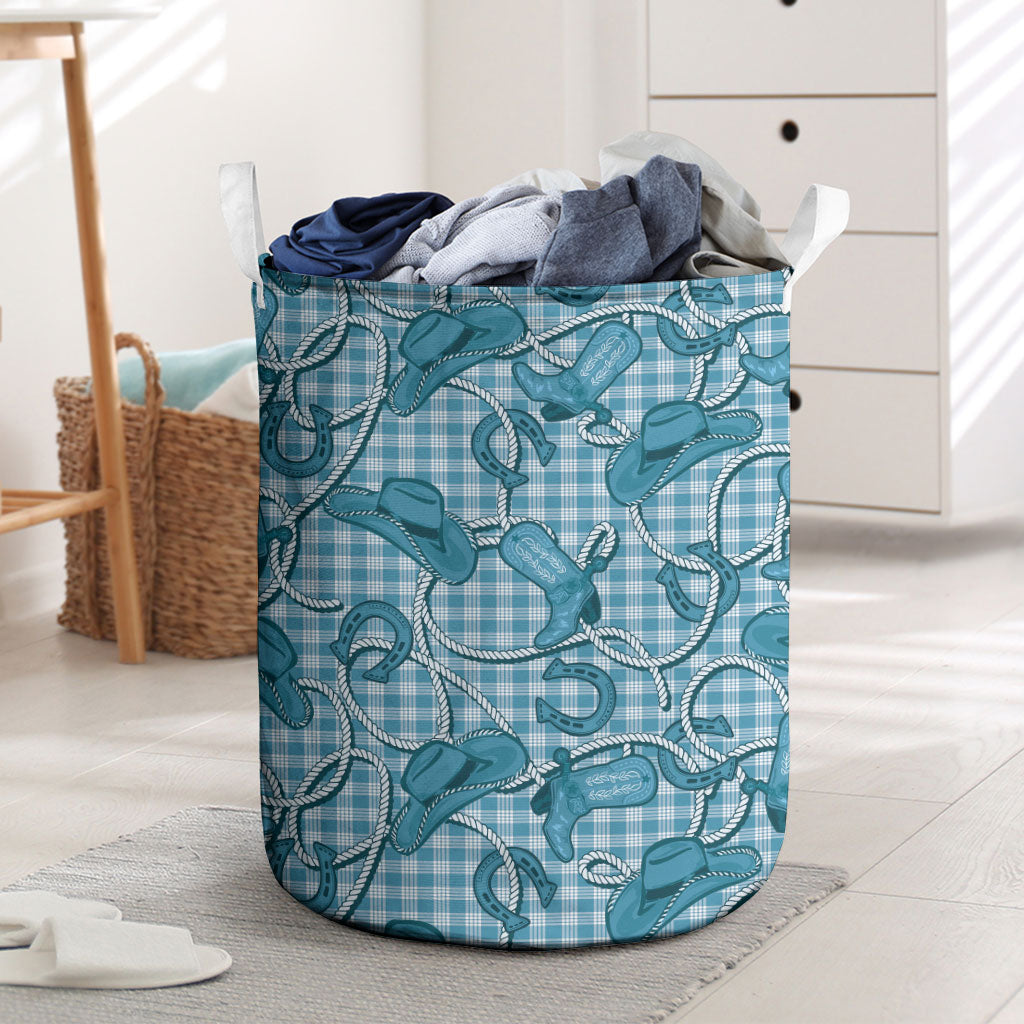 Blue Hawaii Palaka Cowboy Laundry Basket Hawaiian Paniolo Festival Spirit