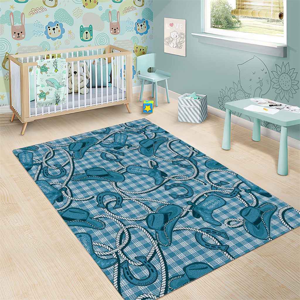 Blue Hawaii Palaka Cowboy Area Rug Hawaiian Paniolo Festival Spirit