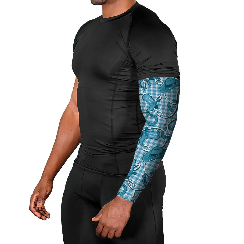 Blue Hawaii Palaka Cowboy Arm Sleeves Hawaiian Paniolo Festival Spirit