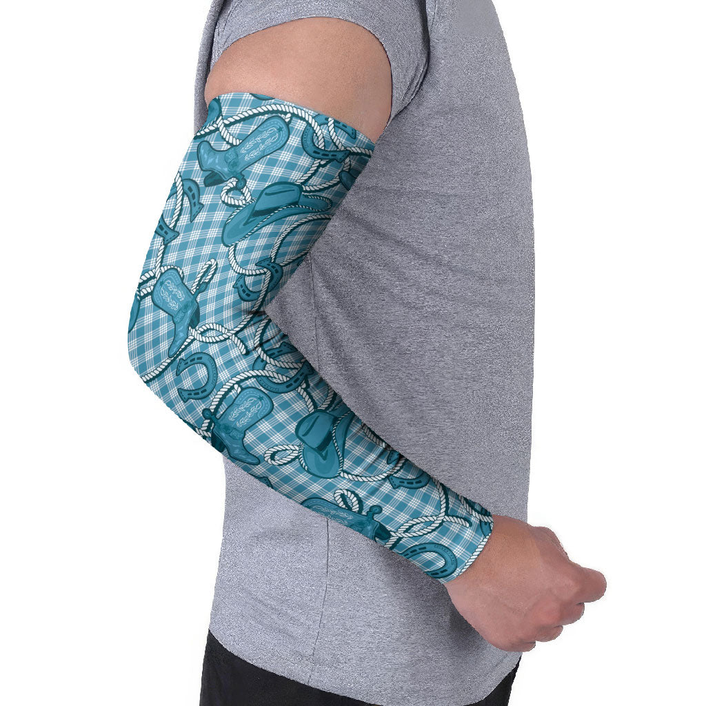 Blue Hawaii Palaka Cowboy Arm Sleeves Hawaiian Paniolo Festival Spirit