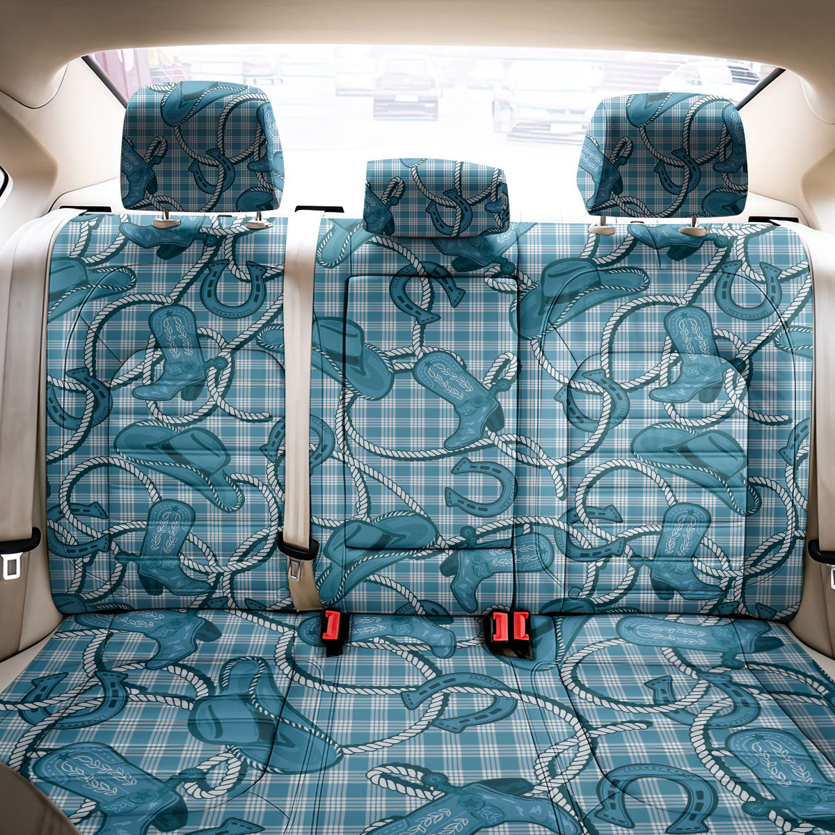 Blue Hawaii Palaka Cowboy Back Car Seat Cover Hawaiian Paniolo Festival Spirit