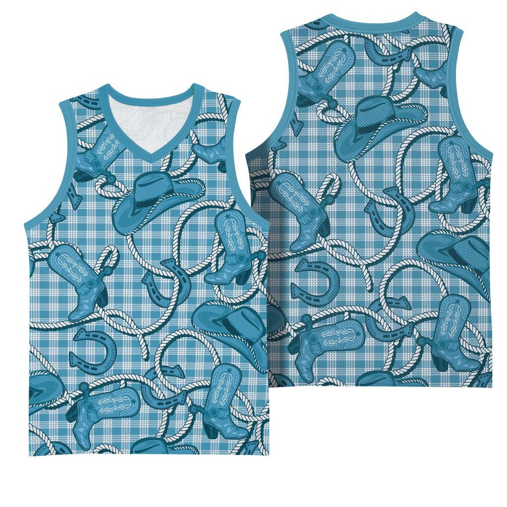 Blue Hawaii Palaka Cowboy Basketball Jersey Hawaiian Paniolo Festival Spirit