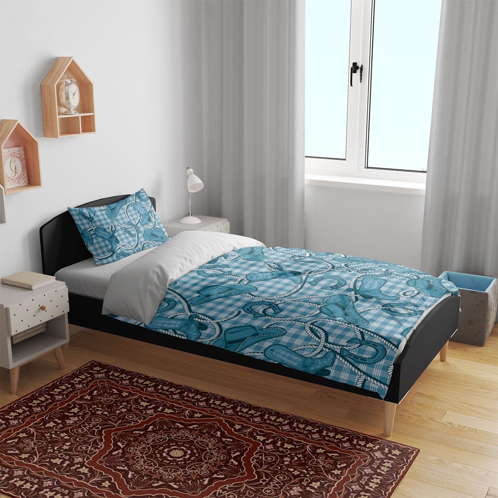Blue Hawaii Palaka Cowboy Bedding Set Hawaiian Paniolo Festival Spirit