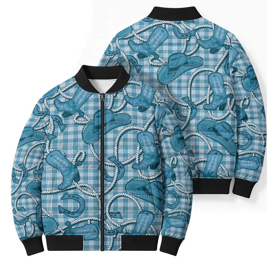 Blue Hawaii Palaka Cowboy Bomber Puffer Jacket Hawaiian Paniolo Festival Spirit