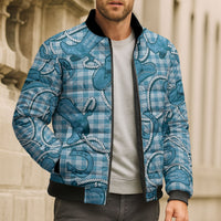 Blue Hawaii Palaka Cowboy Bomber Puffer Jacket Hawaiian Paniolo Festival Spirit