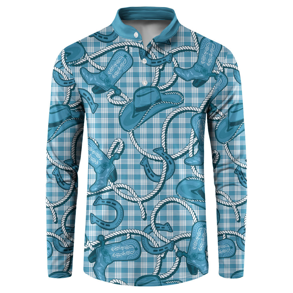 Blue Hawaii Palaka Cowboy Button Sweatshirt Hawaiian Paniolo Festival Spirit LT19 Blue - Polynesian Pride