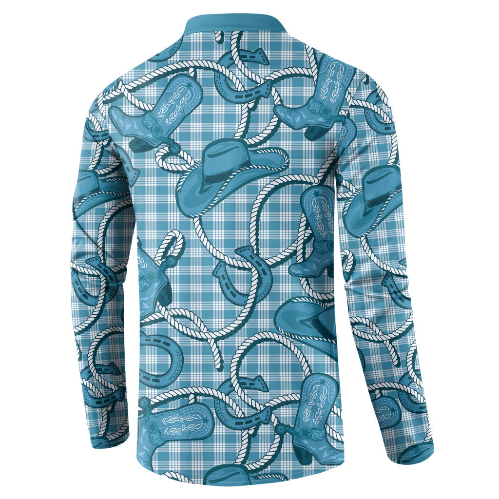 Blue Hawaii Palaka Cowboy Button Sweatshirt Hawaiian Paniolo Festival Spirit