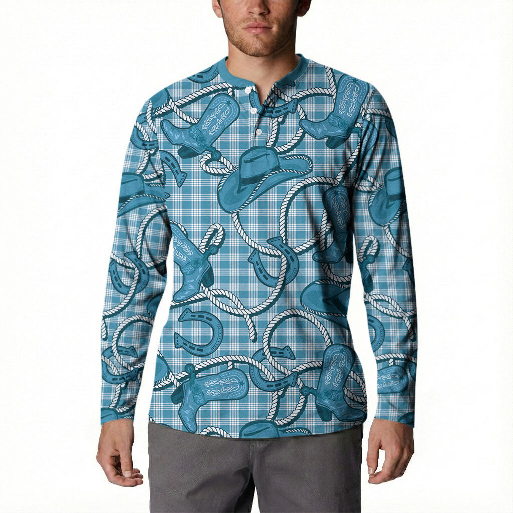 Blue Hawaii Palaka Cowboy Button Sweatshirt Hawaiian Paniolo Festival Spirit