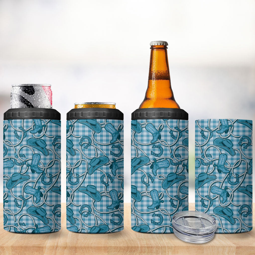 Blue Hawaii Palaka Cowboy 4 in 1 Can Cooler Tumbler Hawaiian Paniolo Festival Spirit