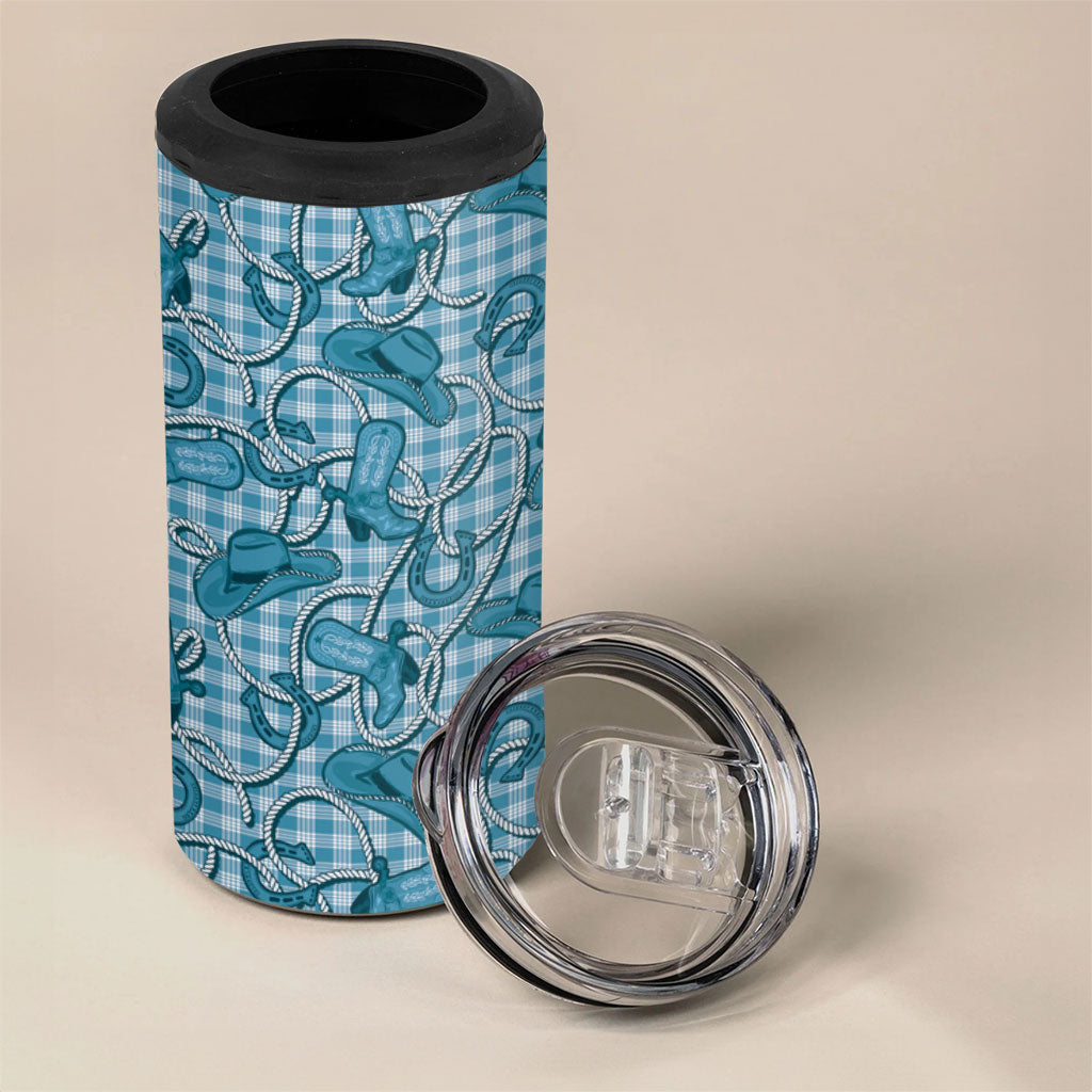 Blue Hawaii Palaka Cowboy 4 in 1 Can Cooler Tumbler Hawaiian Paniolo Festival Spirit
