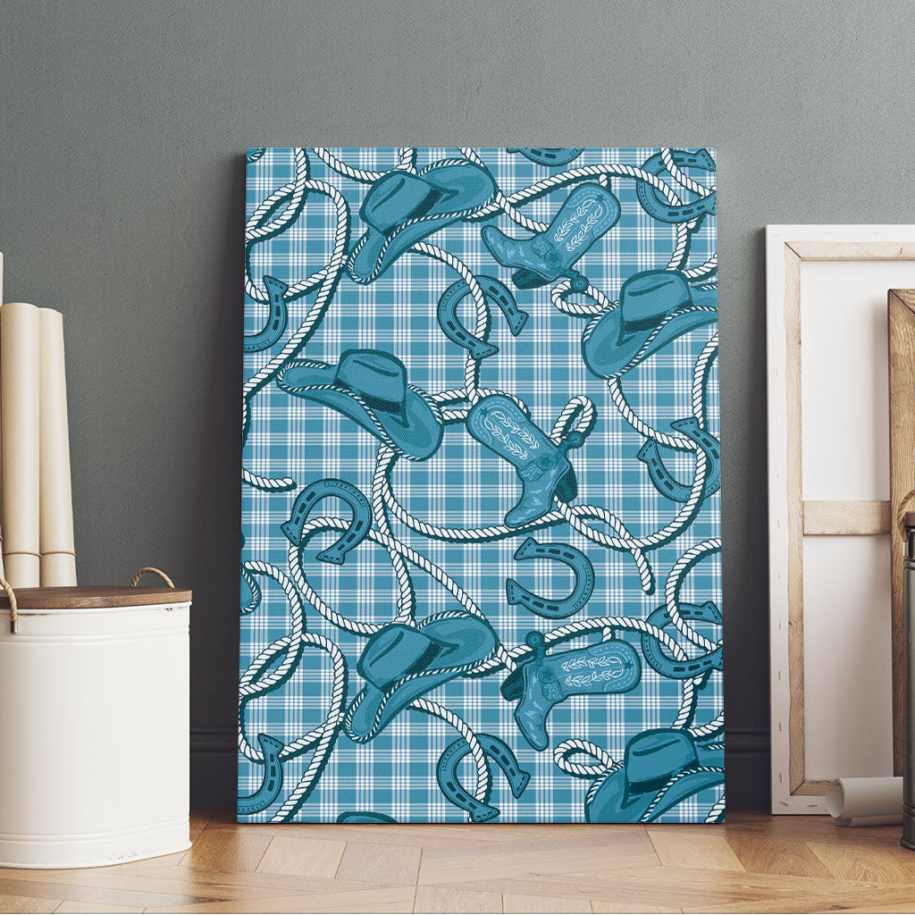Blue Hawaii Palaka Cowboy Canvas Wall Art Hawaiian Paniolo Festival Spirit