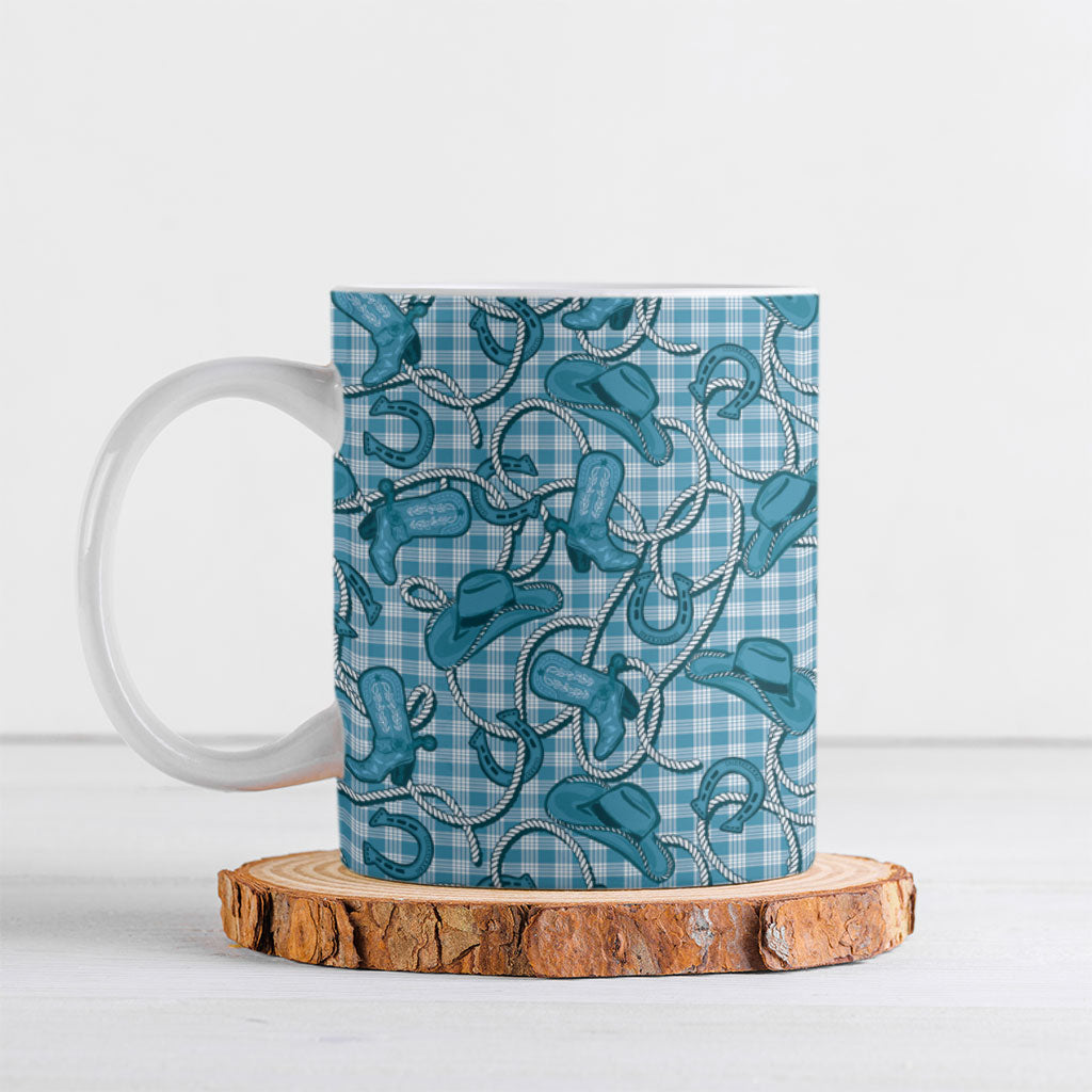 Blue Hawaii Palaka Cowboy Ceramic Mug Hawaiian Paniolo Festival Spirit