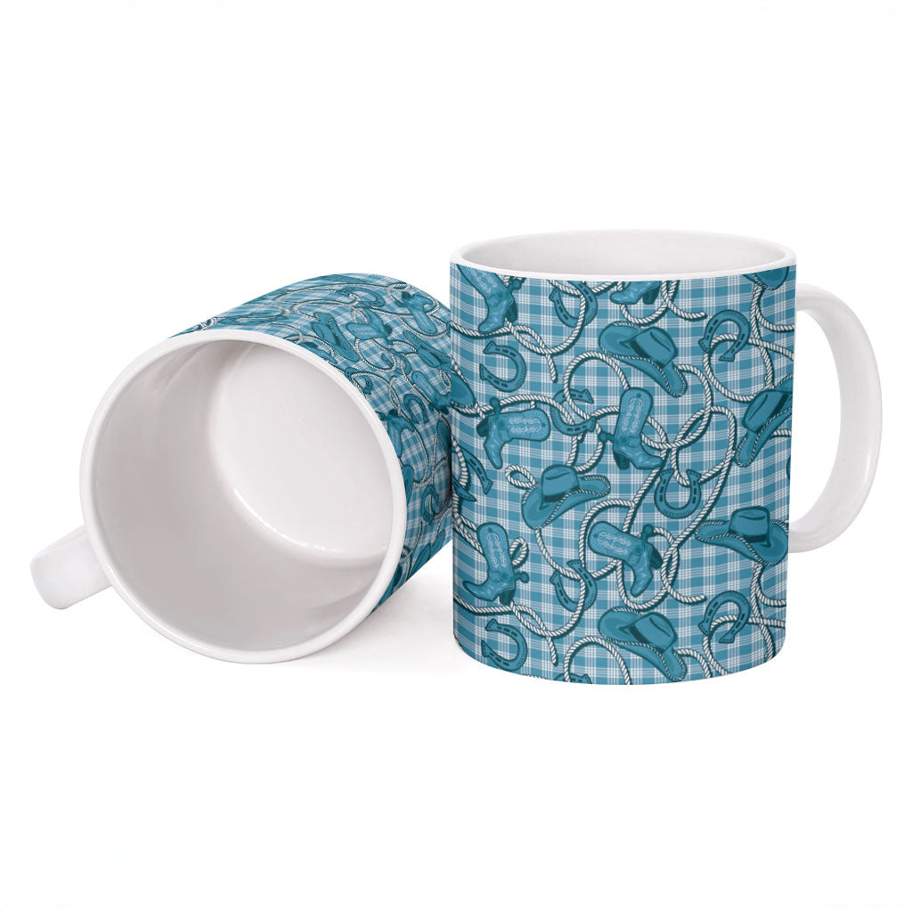 Blue Hawaii Palaka Cowboy Ceramic Mug Hawaiian Paniolo Festival Spirit