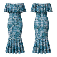 Blue Hawaii Palaka Cowboy Couples Matching Mermaid Dress and Hawaiian Shirt Hawaiian Paniolo Festival Spirit
