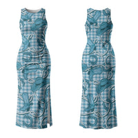 Blue Hawaii Palaka Cowboy Couples Matching Tank Maxi Dress and Long Sleeve Button Shirt Hawaiian Paniolo Festival Spirit