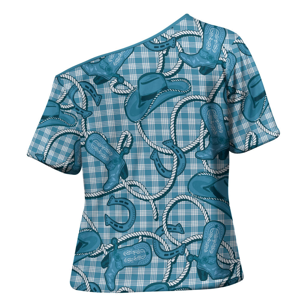 Blue Hawaii Palaka Cowboy Cross Shoulder Shirt Hawaiian Paniolo Festival Spirit