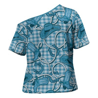 Blue Hawaii Palaka Cowboy Cross Shoulder Shirt Hawaiian Paniolo Festival Spirit
