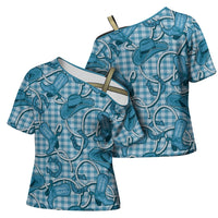 Blue Hawaii Palaka Cowboy Cross Shoulder Shirt Hawaiian Paniolo Festival Spirit