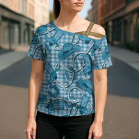 Blue Hawaii Palaka Cowboy Cross Shoulder Shirt Hawaiian Paniolo Festival Spirit