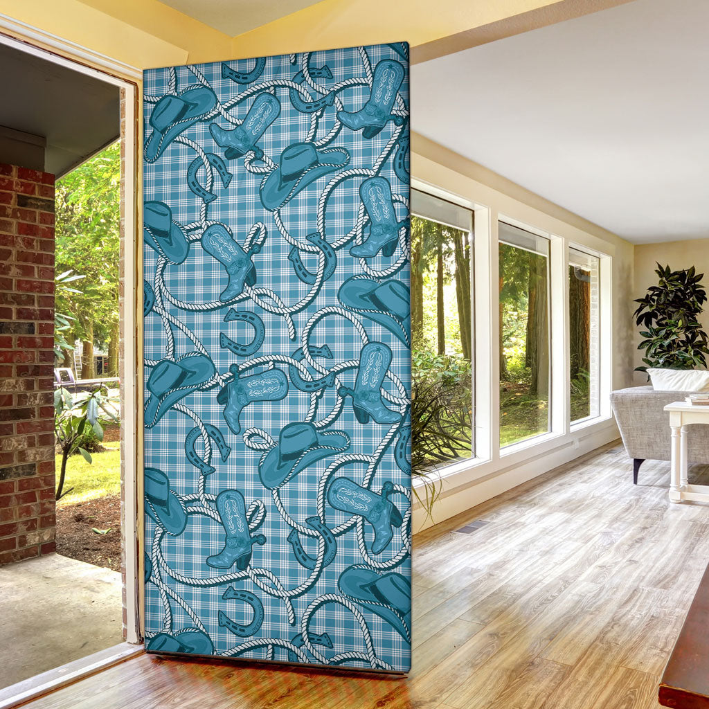 Blue Hawaii Palaka Cowboy Door Cover Hawaiian Paniolo Festival Spirit