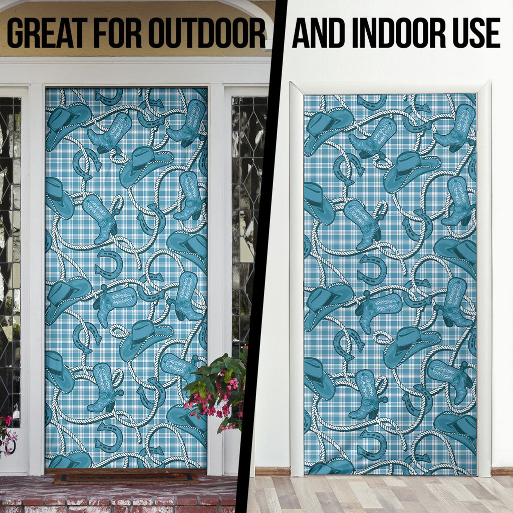 Blue Hawaii Palaka Cowboy Door Cover Hawaiian Paniolo Festival Spirit