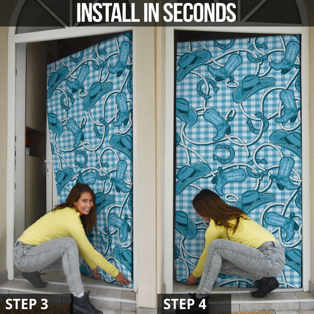 Blue Hawaii Palaka Cowboy Door Cover Hawaiian Paniolo Festival Spirit