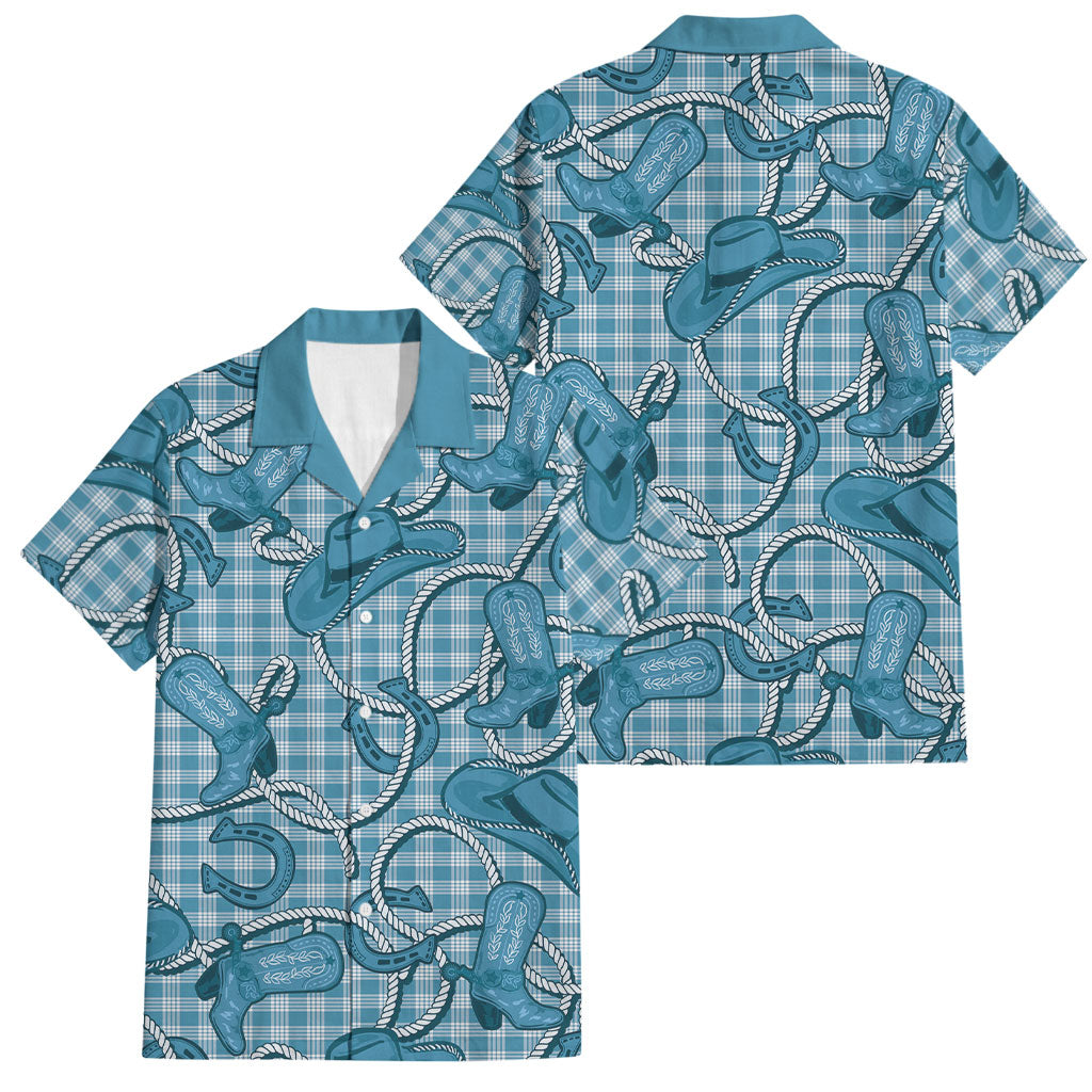 Blue Hawaii Palaka Cowboy Family Matching Mermaid Dress and Hawaiian Shirt Hawaiian Paniolo Festival Spirit