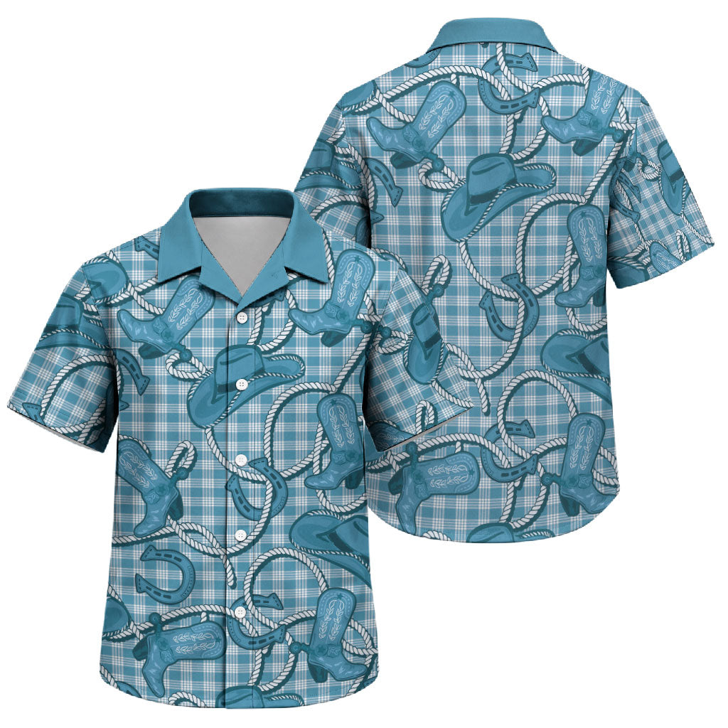 Blue Hawaii Palaka Cowboy Family Matching Mermaid Dress and Hawaiian Shirt Hawaiian Paniolo Festival Spirit
