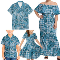 Blue Hawaii Palaka Cowboy Family Matching Off Shoulder Maxi Dress and Hawaiian Shirt Hawaiian Paniolo Festival Spirit