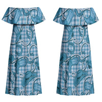 Blue Hawaii Palaka Cowboy Family Matching Off Shoulder Maxi Dress and Hawaiian Shirt Hawaiian Paniolo Festival Spirit