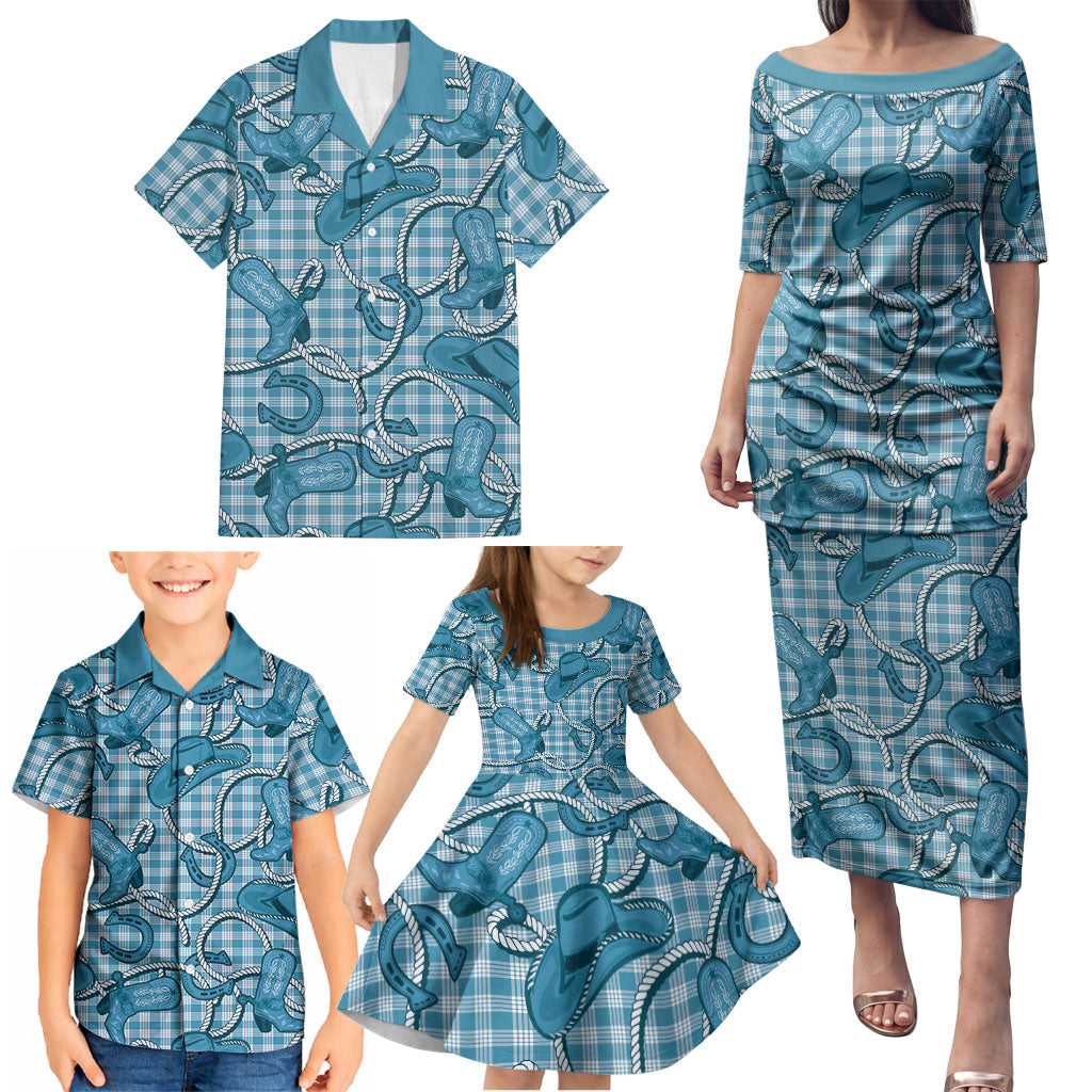 Blue Hawaii Palaka Cowboy Family Matching Puletasi and Hawaiian Shirt Hawaiian Paniolo Festival Spirit LT19 - Polynesian Pride