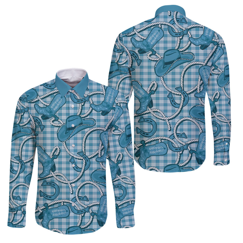 Blue Hawaii Palaka Cowboy Family Matching Puletasi and Hawaiian Shirt Hawaiian Paniolo Festival Spirit