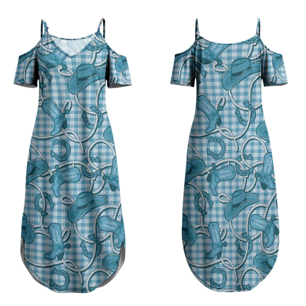 Blue Hawaii Palaka Cowboy Family Matching Summer Maxi Dress and Hawaiian Shirt Hawaiian Paniolo Festival Spirit