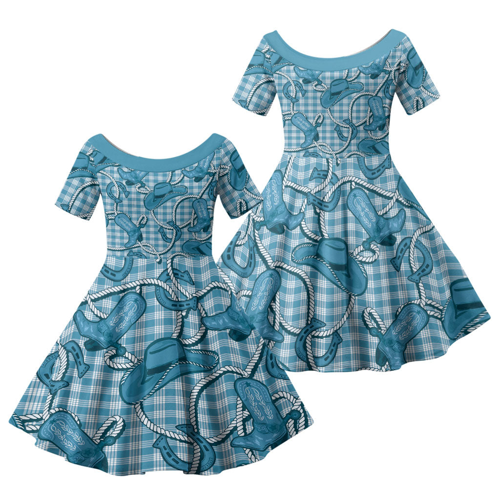 Blue Hawaii Palaka Cowboy Family Matching Summer Maxi Dress and Hawaiian Shirt Hawaiian Paniolo Festival Spirit