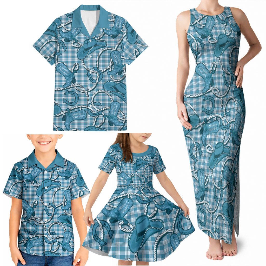 Blue Hawaii Palaka Cowboy Family Matching Tank Maxi Dress and Hawaiian Shirt Hawaiian Paniolo Festival Spirit LT19 - Polynesian Pride