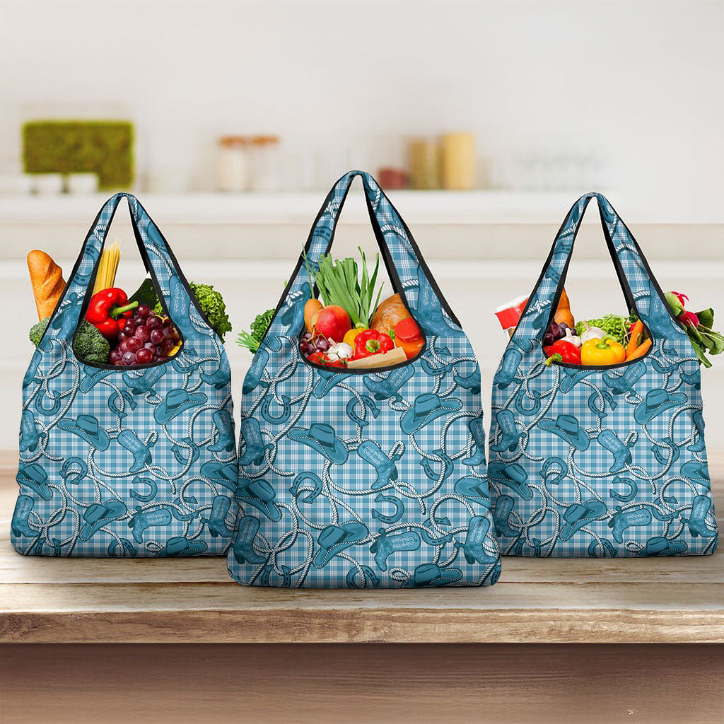 Blue Hawaii Palaka Cowboy Grocery Bag Hawaiian Paniolo Festival Spirit