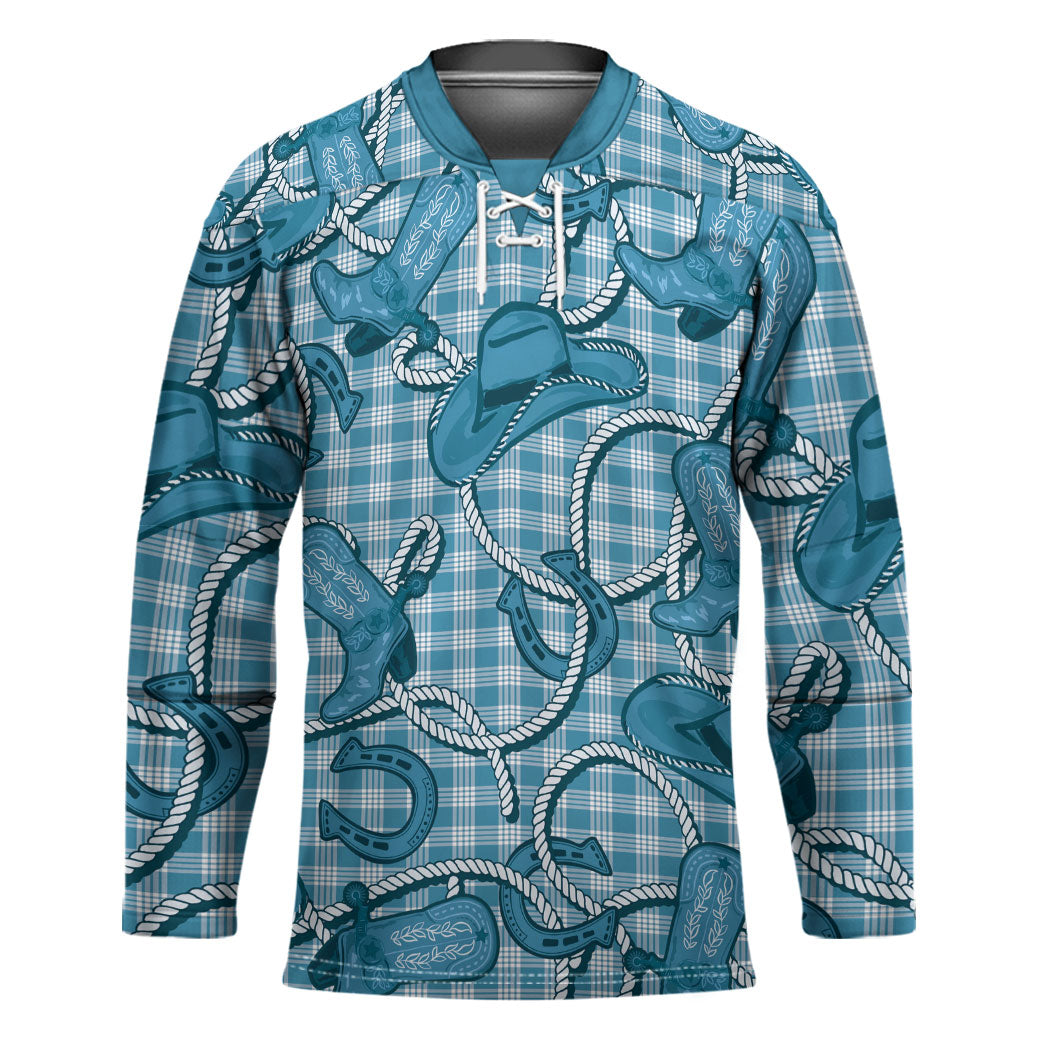 Blue Hawaii Palaka Cowboy Hockey Jersey Hawaiian Paniolo Festival Spirit