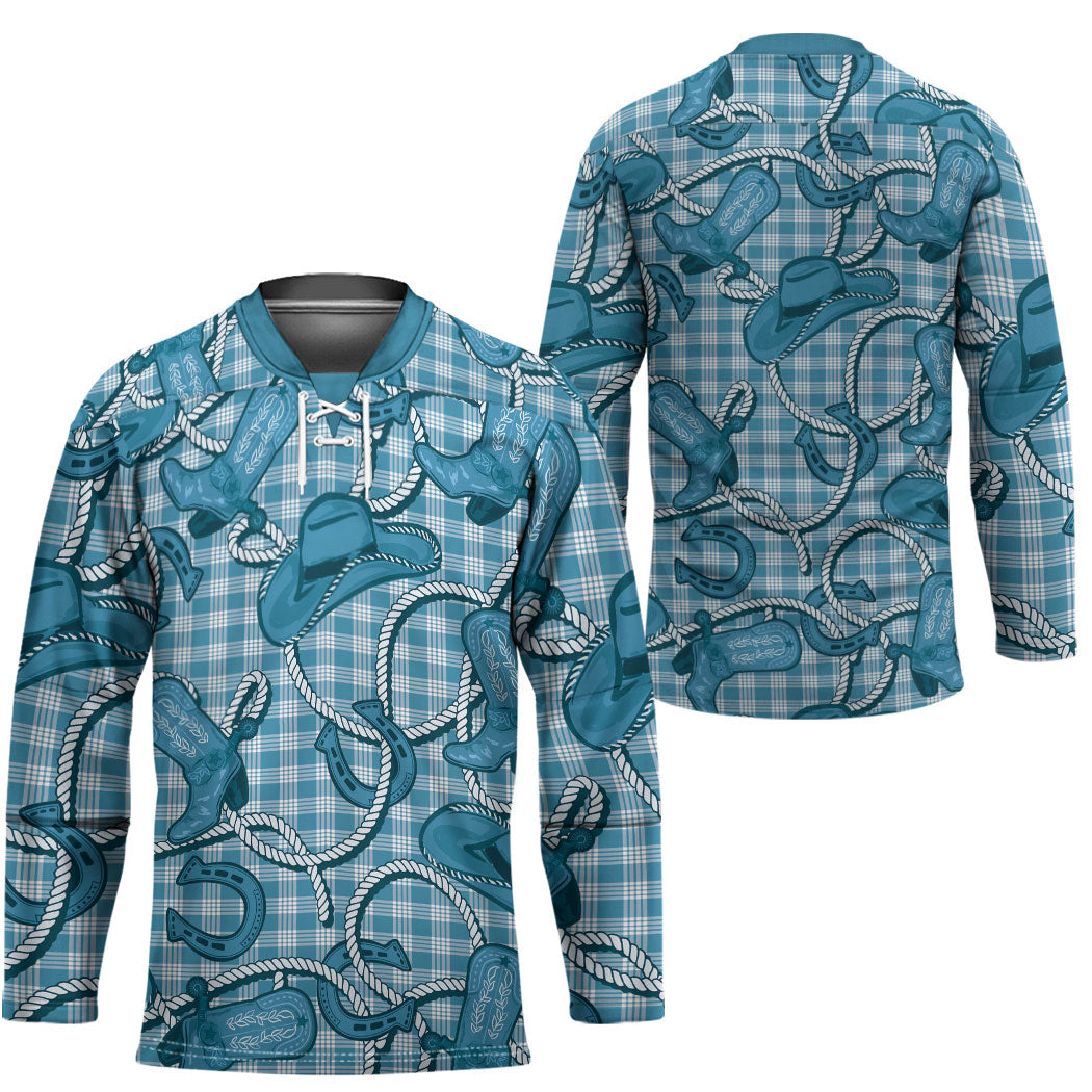 Blue Hawaii Palaka Cowboy Hockey Jersey Hawaiian Paniolo Festival Spirit