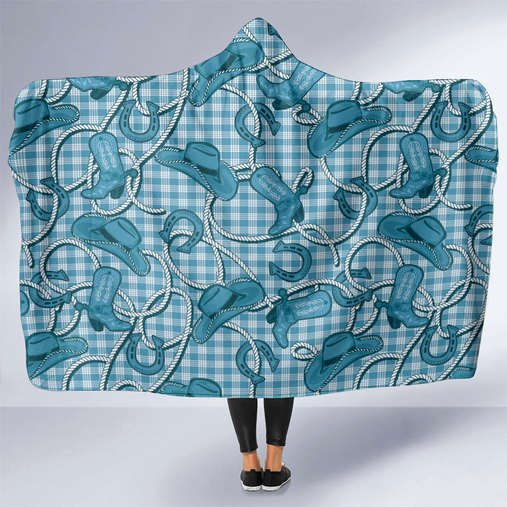 Blue Hawaii Palaka Cowboy Hooded Blanket Hawaiian Paniolo Festival Spirit