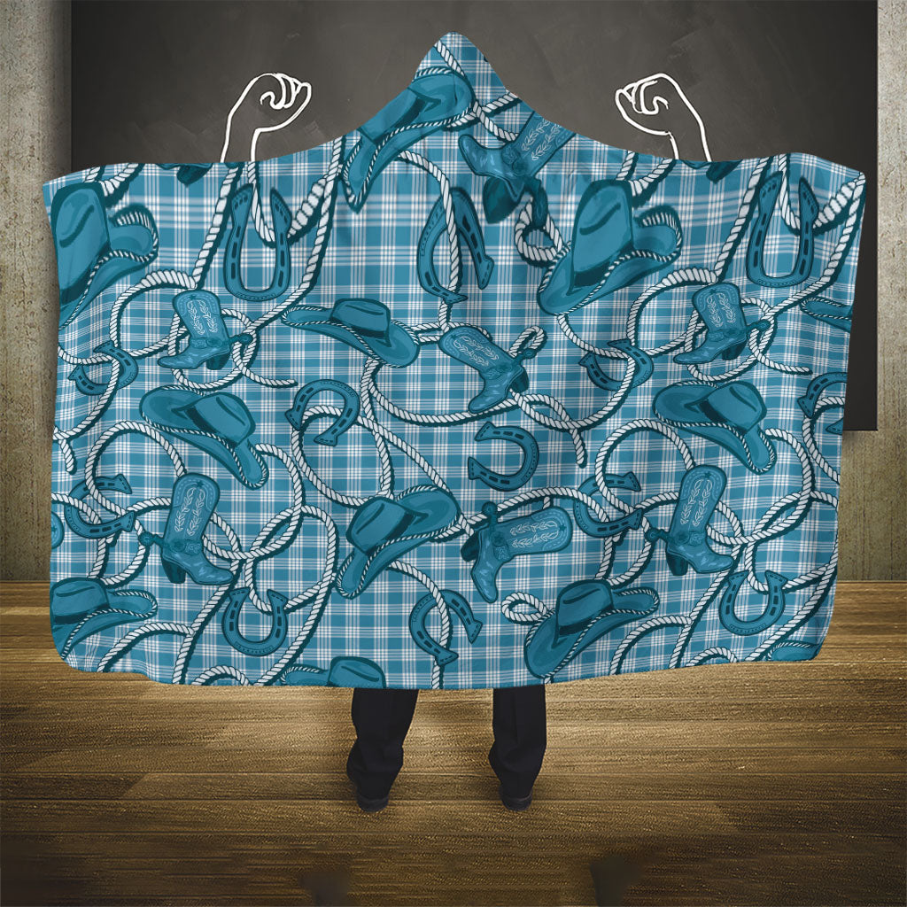 Blue Hawaii Palaka Cowboy Hooded Blanket Hawaiian Paniolo Festival Spirit