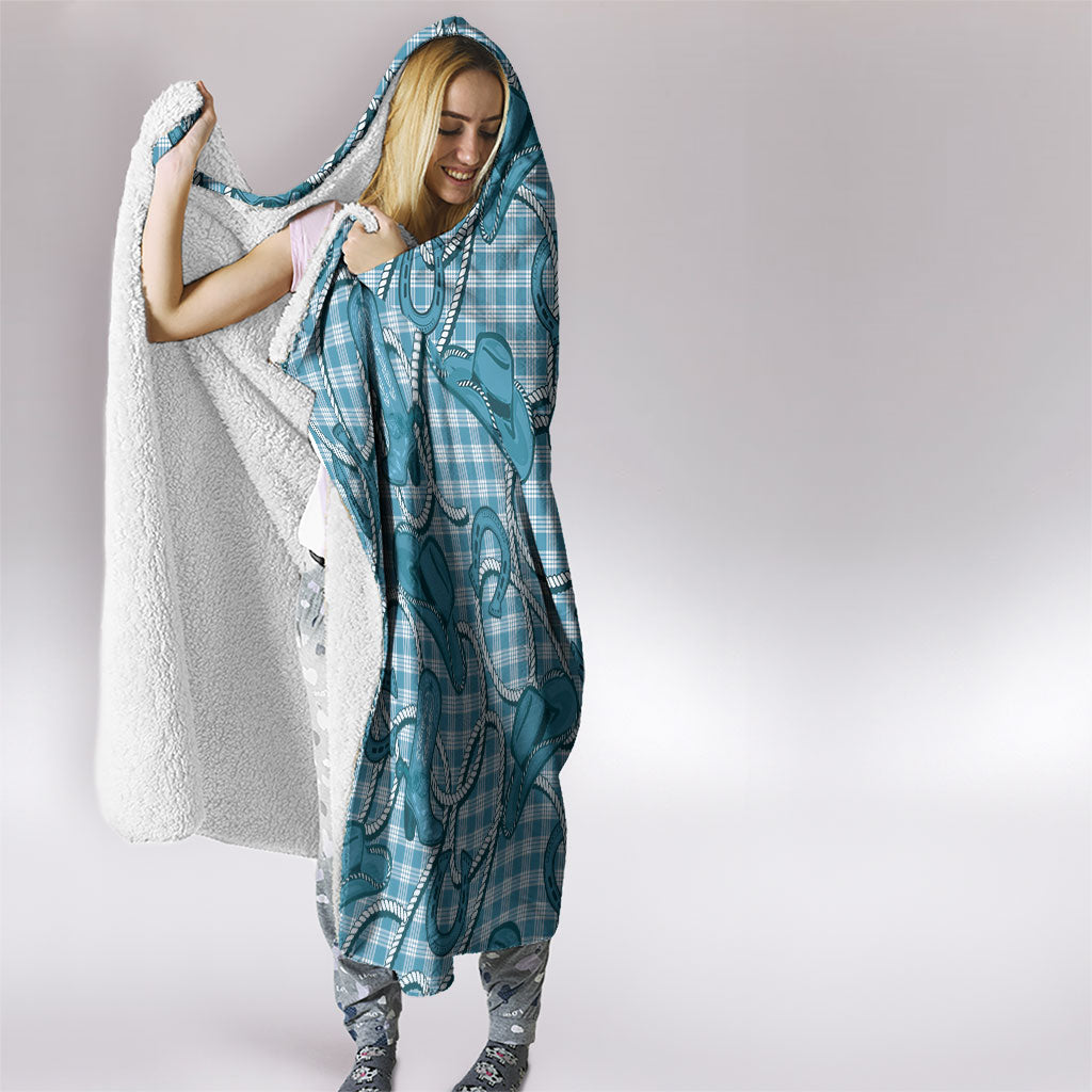 Blue Hawaii Palaka Cowboy Hooded Blanket Hawaiian Paniolo Festival Spirit