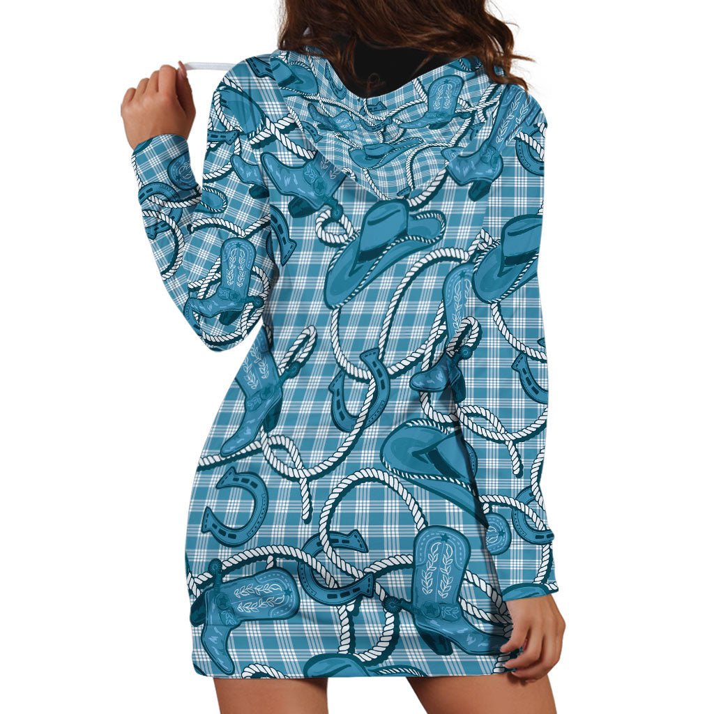 Blue Hawaii Palaka Cowboy Hoodie Dress Hawaiian Paniolo Festival Spirit