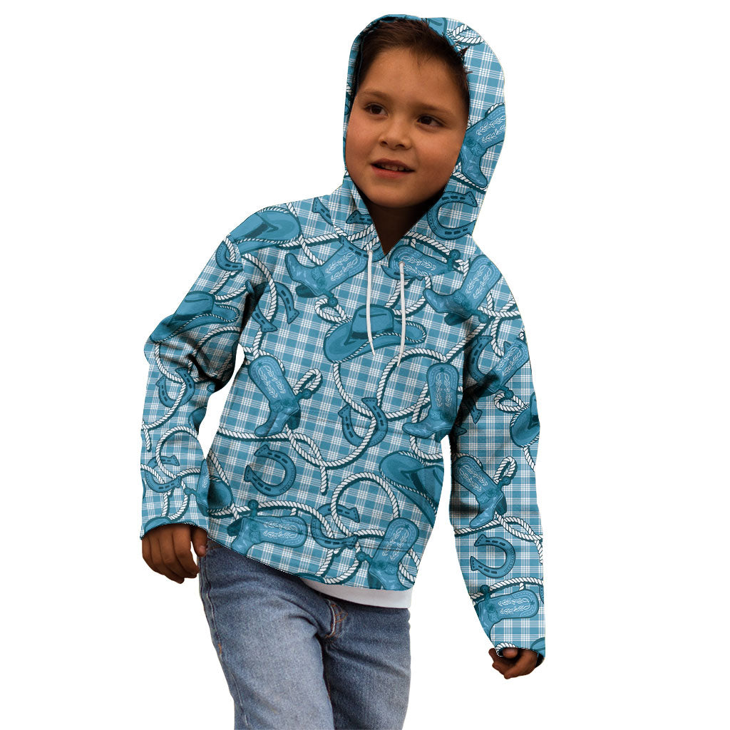 Blue Hawaii Palaka Cowboy Kid Hoodie Hawaiian Paniolo Festival Spirit