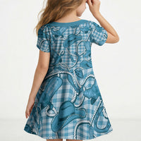 Blue Hawaii Palaka Cowboy Kid Short Sleeve Dress Hawaiian Paniolo Festival Spirit