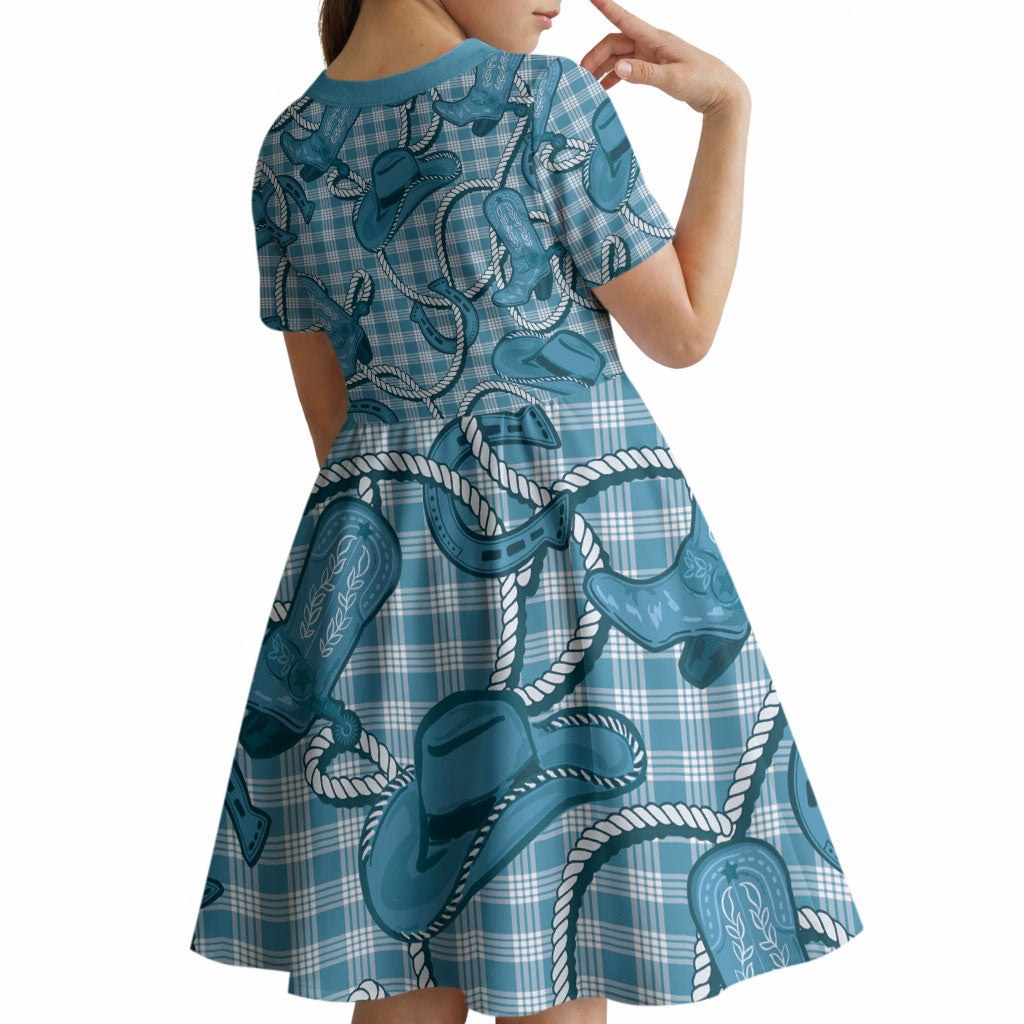 Blue Hawaii Palaka Cowboy Kid Short Sleeve Dress Hawaiian Paniolo Festival Spirit