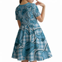 Blue Hawaii Palaka Cowboy Kid Short Sleeve Dress Hawaiian Paniolo Festival Spirit