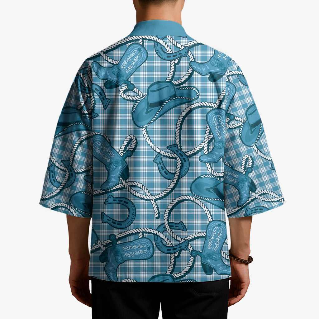 Blue Hawaii Palaka Cowboy Kimono Hawaiian Paniolo Festival Spirit