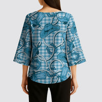 Blue Hawaii Palaka Cowboy Kimono Sleeve Blouse Hawaiian Paniolo Festival Spirit