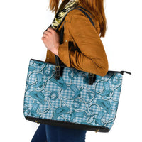 Blue Hawaii Palaka Cowboy Leather Tote Bag Hawaiian Paniolo Festival Spirit